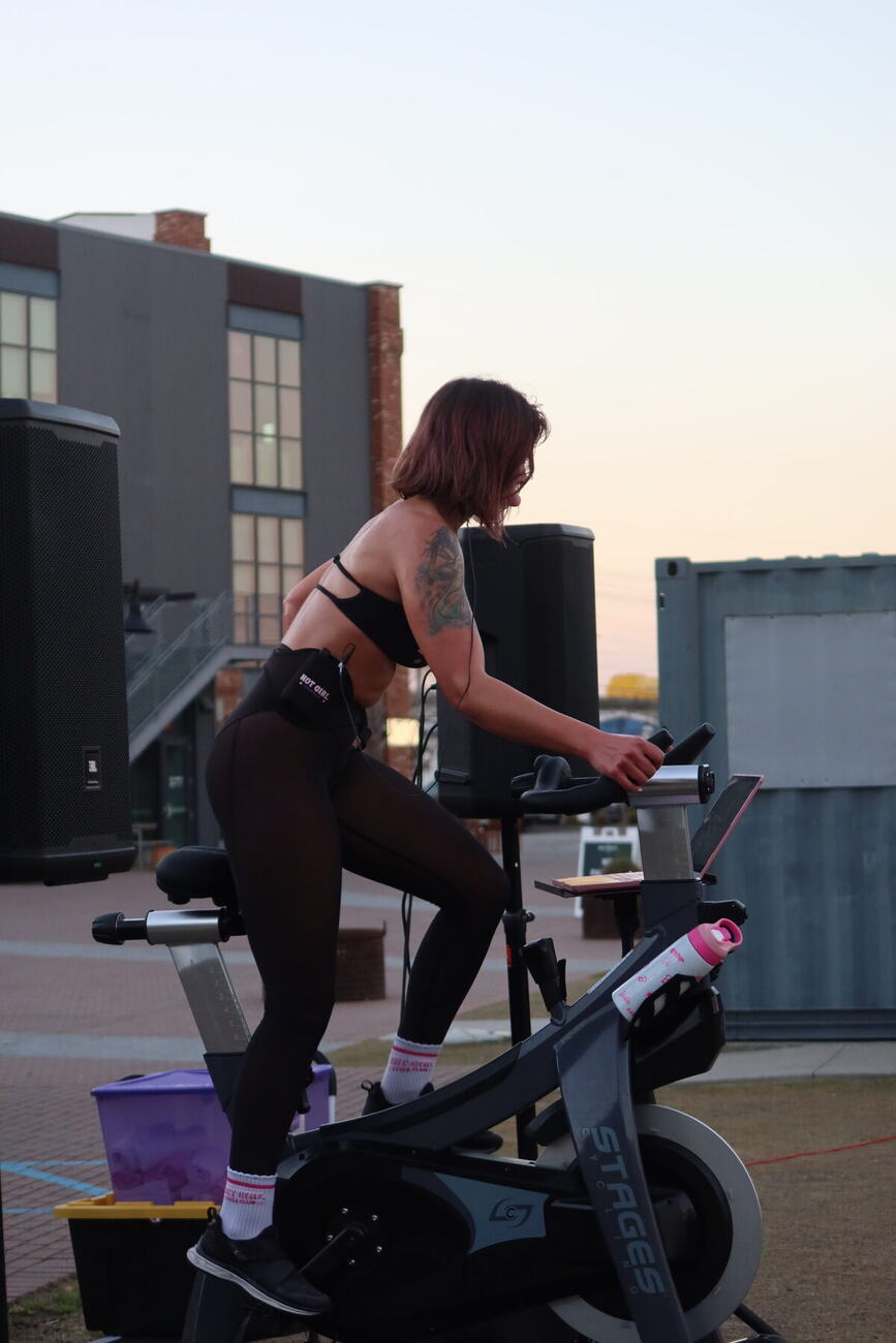 An outdoor HGCC pop-up ride at sunset